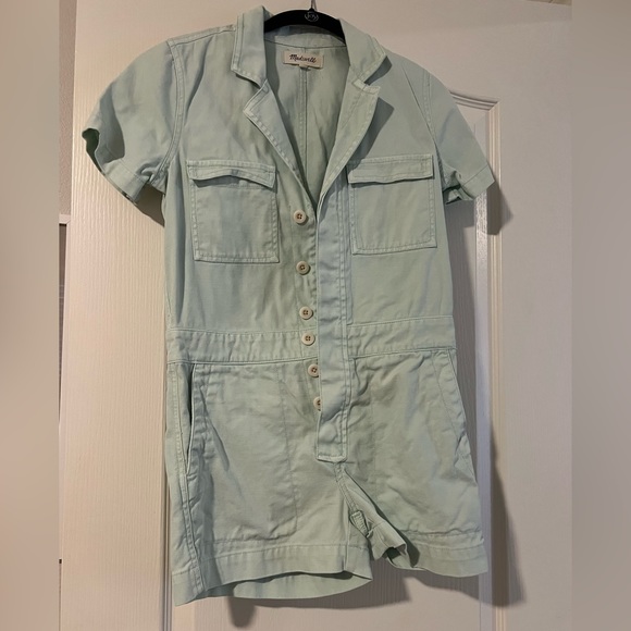 Madewell denim coveralls romper. Worn once. Size XXSP. so cute! - Picture 6 of 8